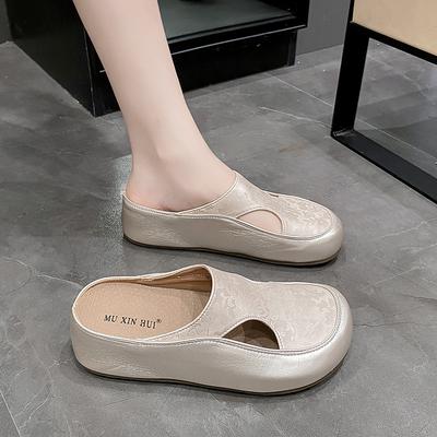 Маленький человек, супер высокий каблук, полая голова сумки, полушлепанцы, женская летняя обувь маффин, толстая подошва для увеличения роста, крутые шлепанцы, ленивая обувь