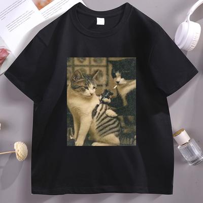 Футболка с мемом про кота для тату Повседневная хлопковая с коротким рукавом Графические футболки Уличная мода Высокое качество Повседневная Унисекс Одежда Y2k Уличная мода