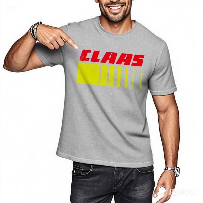 Tshirts for Unisex Vintage Crew Neck Tshirt Claas Logo On Black Daily Wear Trendy Tshirt Fashion Comfortable Round Neck Tee
