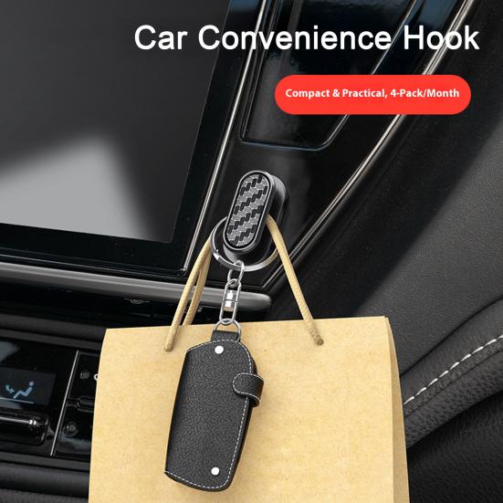 4Pcs Hidden Car Hooks ABS Adhesive Back Seat Organizers for Keys Masks Chargers Multi-surface Car Hooks for Leather Glass Tile
