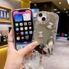 Гальваническое зеркало Подходит для чехла для мобильного телефона IPhone 16 Браслет Love Apple 15 Серебряный медведь 14 Противоударный 13 Мягкий чехол