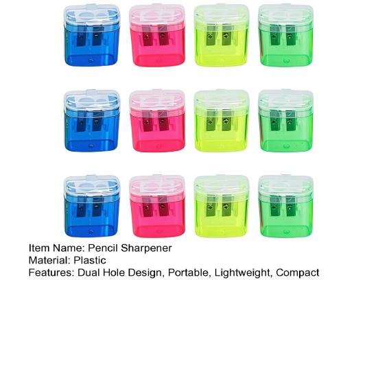 Dual-Hole Pencil Sharpener 4 Color Transparent Plastic Sharpener for Standard Jumbo Pencils Kid-Friendly Portable Pencil Sharpener with Cover