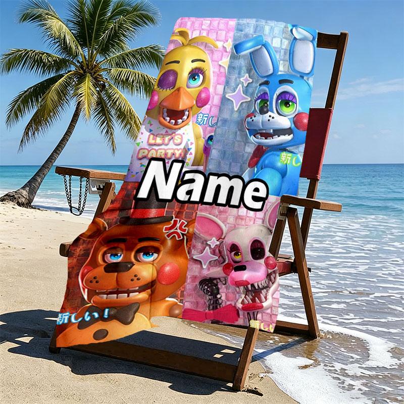 Custom Name Personalized Five Nights at Freddy's Print Beach Towel, for Trip Camping Beach Party Home Decor, Birthday Gift for Family & Friends