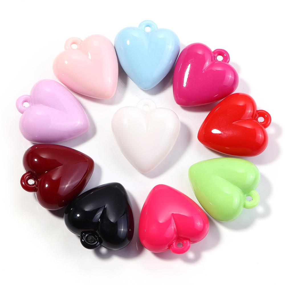 5pcs Heart Acrylic Beads 32X35mm Candy Color Baking Paint Hanging Hole Heart Loose Beads For Jewelry Making DIY Bracelet Pendant