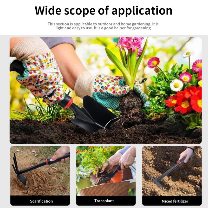 Садовая лопата Борона с пятью зубьями Большая лопата и маленькая лопата Мотыга двойного назначения Садовые инструменты с черной резиновой ручкой