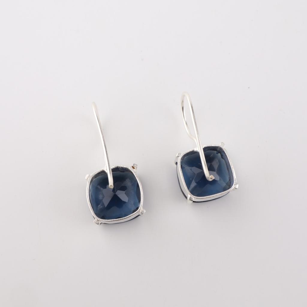 Natural London Blue Topaz Gemstone 925 Sterling Silver Handmade Boho Earrings 1" EE-172-13