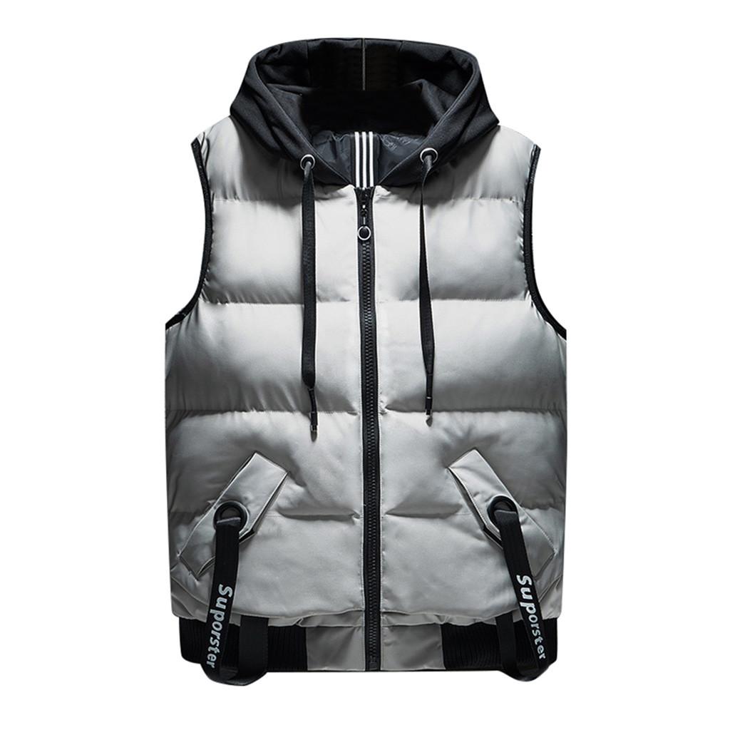 Мужские зимние теплые хлопковые пальто без рукавов, куртки с капюшоном, жилет на молнии, майки
