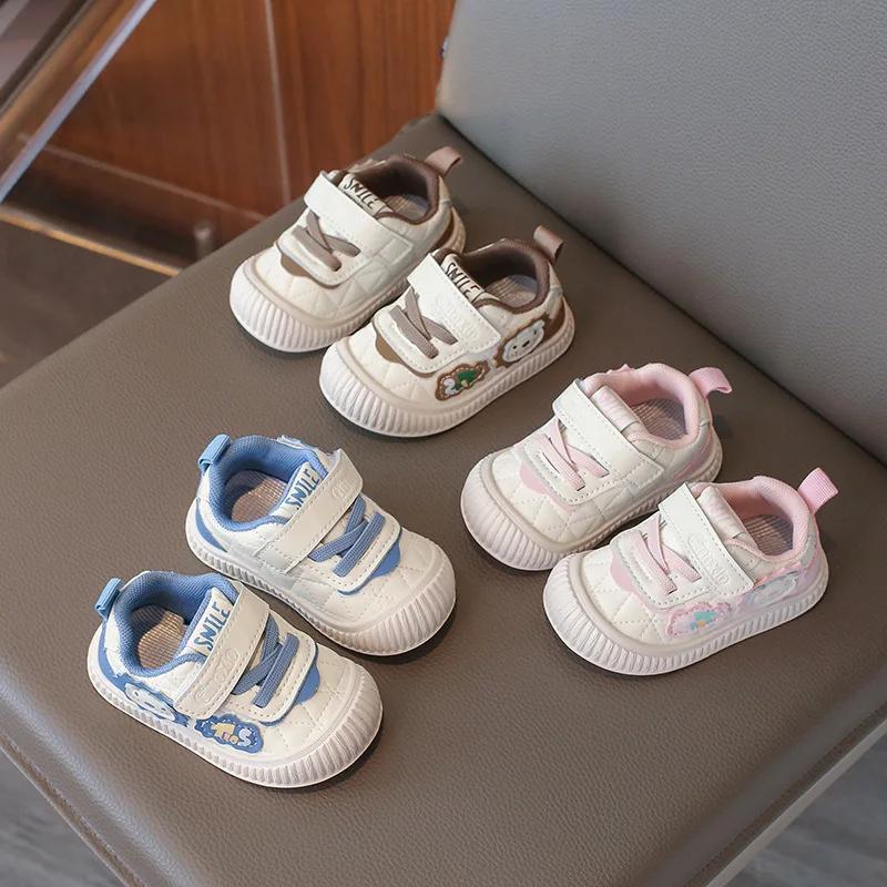 2024 Детские обучающие кроссовки для девочек и мальчиков, осенние новые модные нескользящие универсальные туфли на плоской подошве в корейском стиле