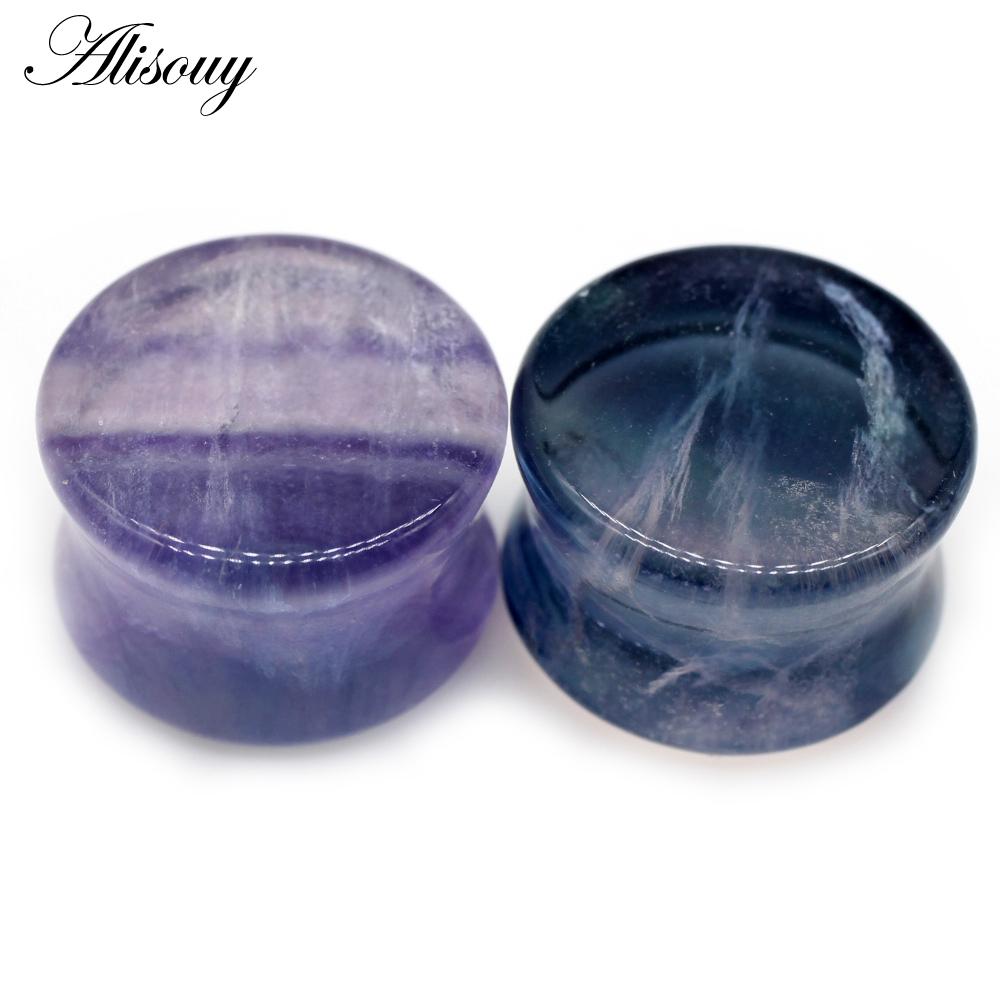 Alisouy, 2 шт., многоцветные беруши с флюоритовым камнем Авроры, туннельный расширитель, двойные расклешенные носилки, калибры, пирсинг, украшения для тела