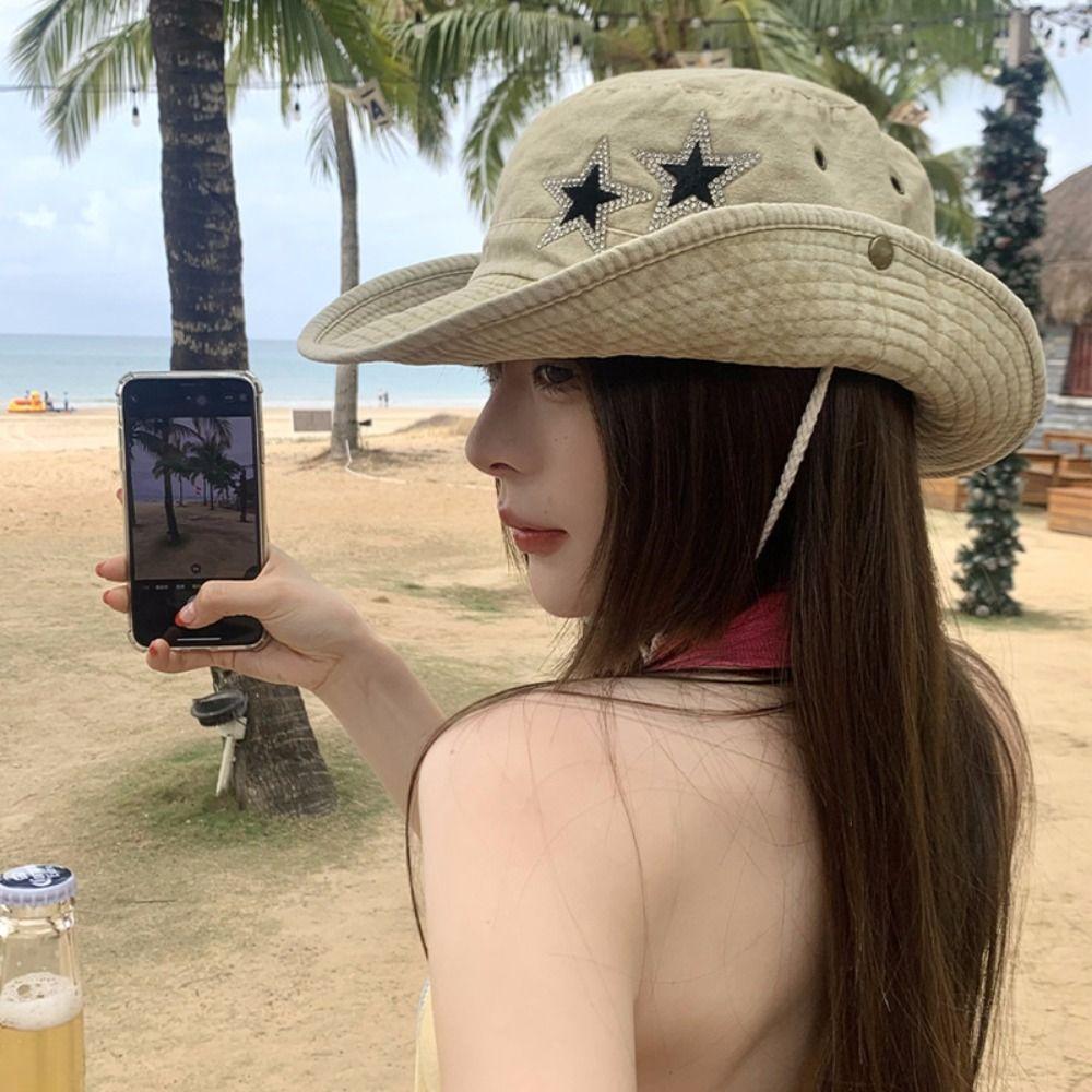 Солнцезащитная шляпа-панама Star из денима с широкими полями, летняя солнцезащитная шляпа, походная парусиновая шляпа-рыбак для рыбалки