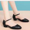 Fashion Mom's Shoes Soft Leather Square Heels Women Pumps Buckle Strap Baotou Cover Heel Sandal Soft Sole Hollow Shallow Office Shoe