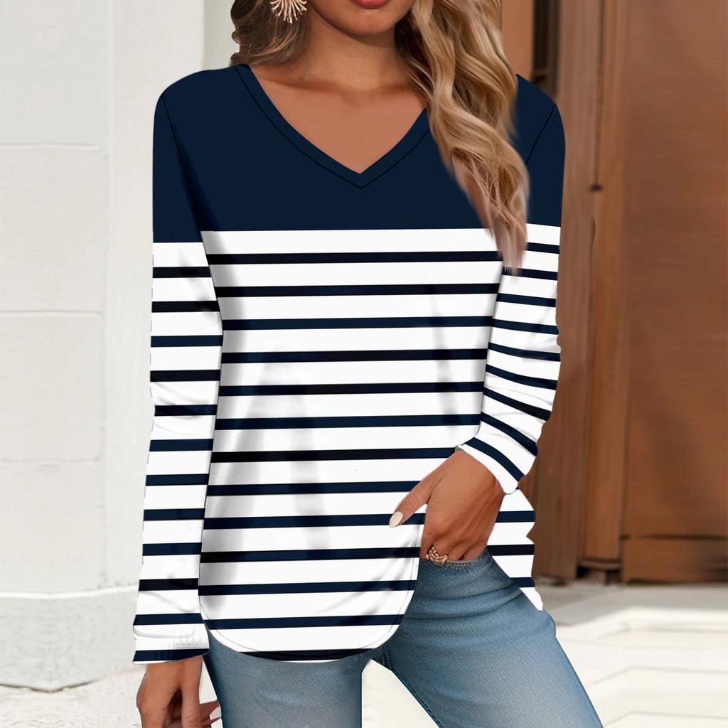 Жен. Футболка Футболка С принтом Длинный рукав Повседневные Выходные Повседневные Классический V-образный вырез Обычный Осень Зима Верхушки