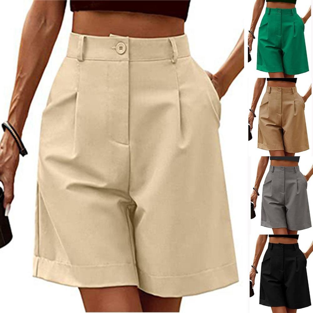 Women's Casual Loose Beach Pants Solid Color Loose High Waist Casual Fifth Pants With Pockets