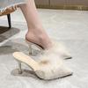 Зимние женские тапочки, теплые сандалии, повседневные туфли на среднем каблуке, новые остроносые плюшевые туфли, размер плюс 42