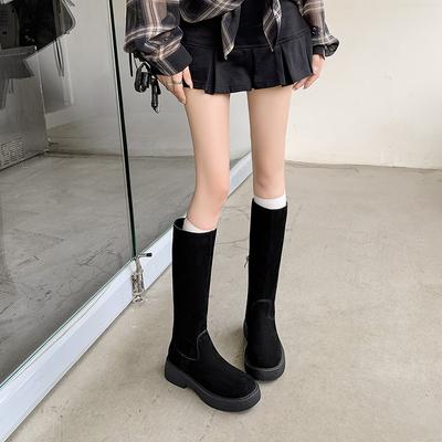 4,5 см Маленькие ботинки Spice Girl Wind Knight 2025 Осень-Зима Новые Круглый носок Толстый каблук До колена Женские