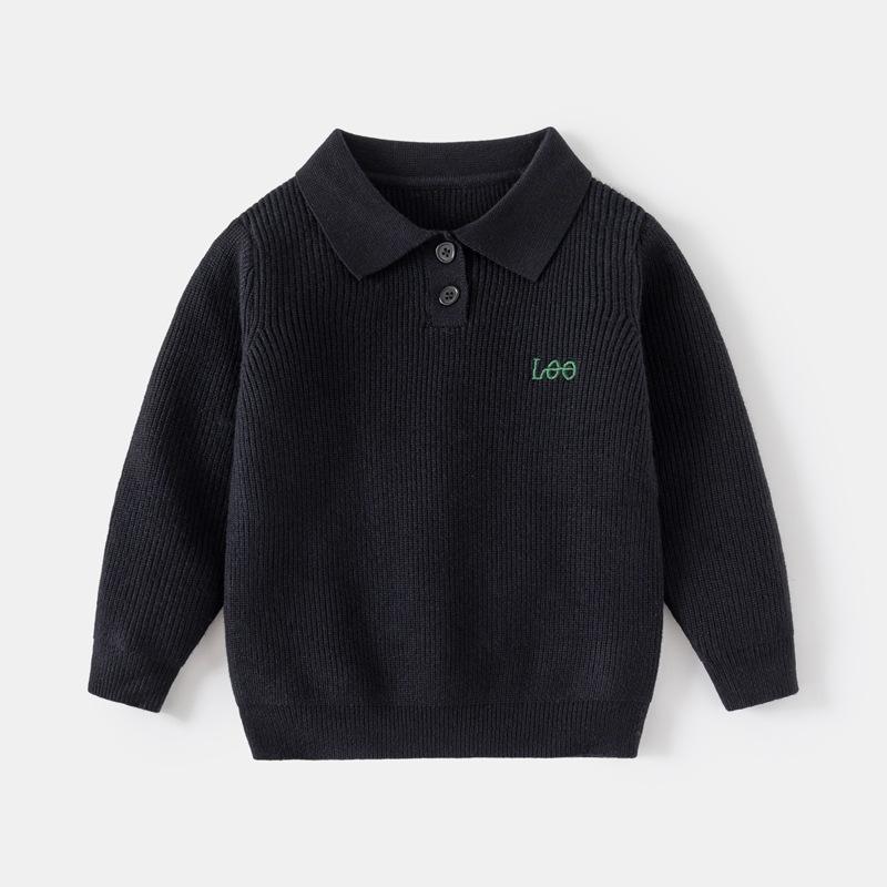 Style Children's Clothing Boys Letter Embroidery Coarse Needle Core-spun Yarn Sweater Trendy Small and Medium Children's Net Color Polo Collar Top