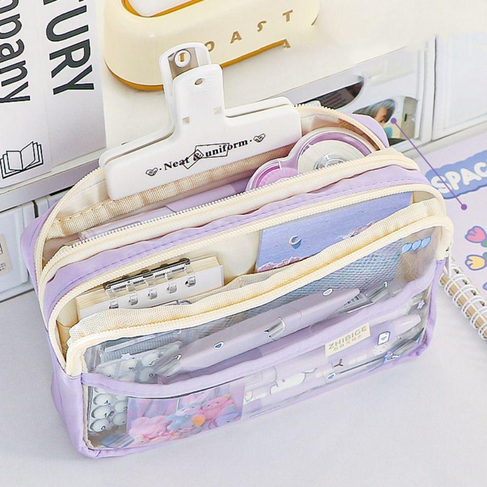 INS Transparent Waterproof Pencil Case Five-Layer Large Capacity Pen Bag Multifunction Stationery Storage Bag