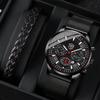 2pcs/set Fashion Men's Business Watch Mens Stainless Steel Mesh Band Wristwatch Man Casual Quartz Watch and Bracelet