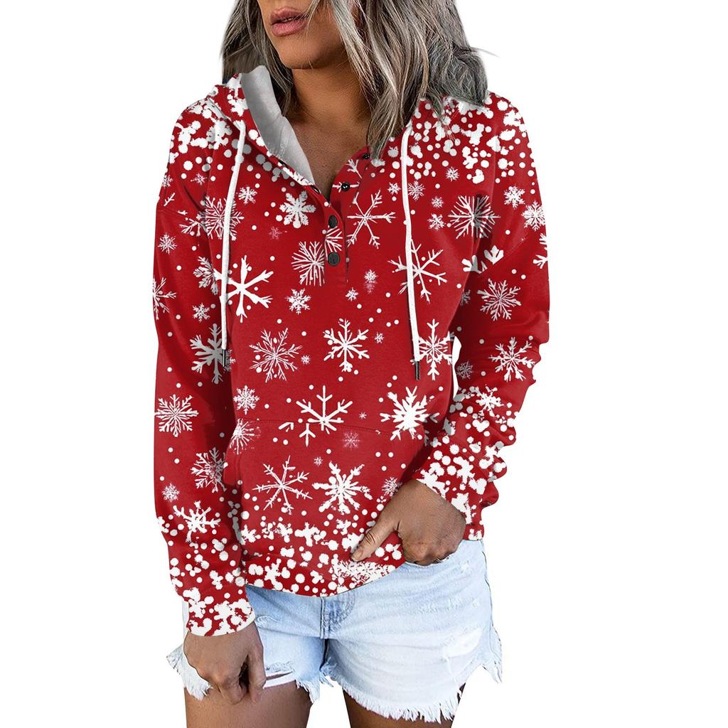 Женские повседневные модные принты с длинным рукавом на пуговицах пуловеры с капюшоном толстовки