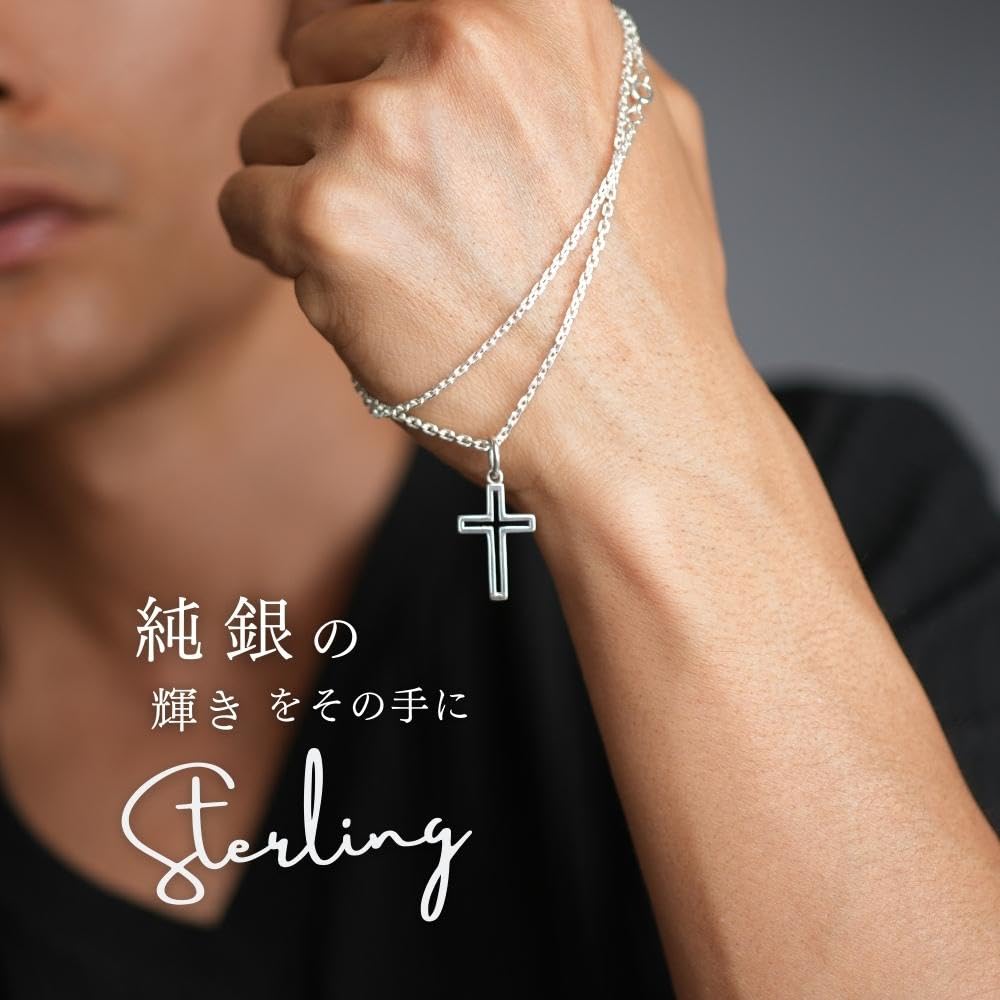 Cross Necklace Silver 925 Cross Silver Necklace Chain 3D Cross Sterling Silver Men Women [SANT BOLEN]