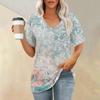 Women's Fashion Pocket V-neck Short Sleeve Plant Floral Print T-shirt Top