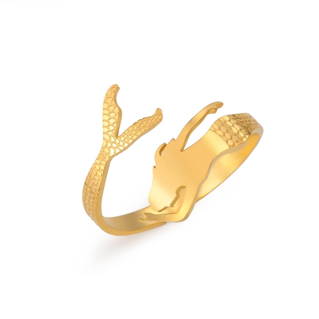 Изысканные кольца в виде русалки для женщин и девочек из нержавеющей стали, регулируемое кольцо на открытый палец, женское ювелирное изделие, подарок на День святого Валентина