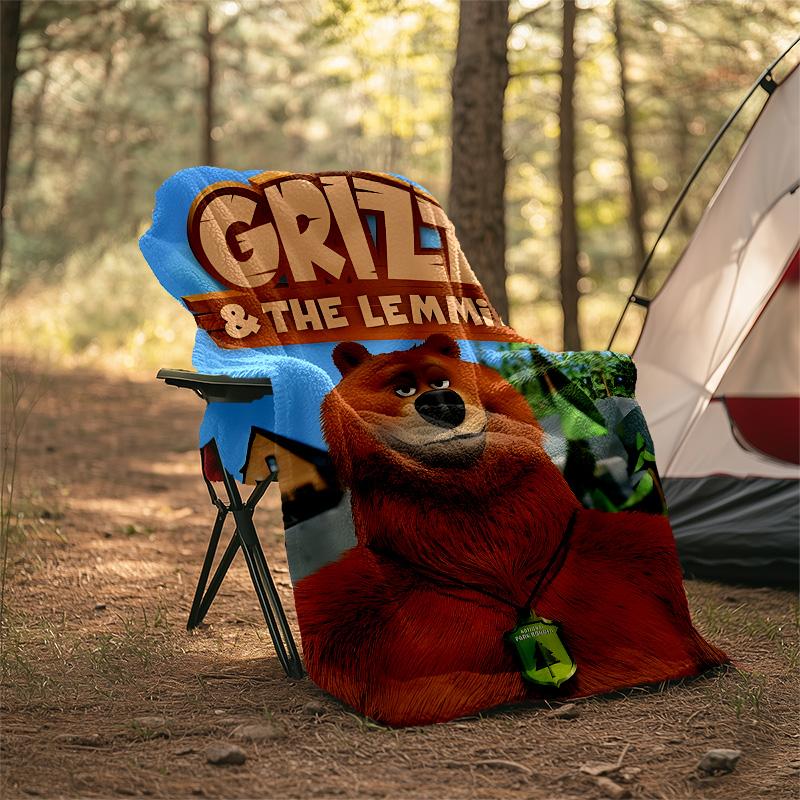 1pc Grizzy The Lemmings1 Theme Blanket - Digital Print, Polyester, Cozy for All Seasons, Perfect for Outdoor, Camping, and Travel
