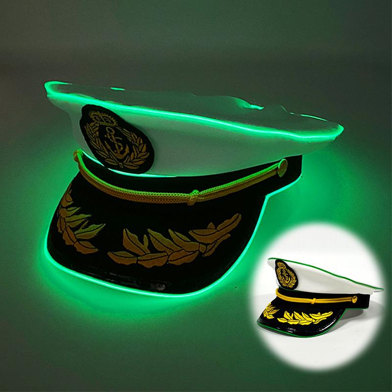 Темно-синяя матросская светодиодная светящаяся вышитая капитанская шляпа для фестивалей и выступлений