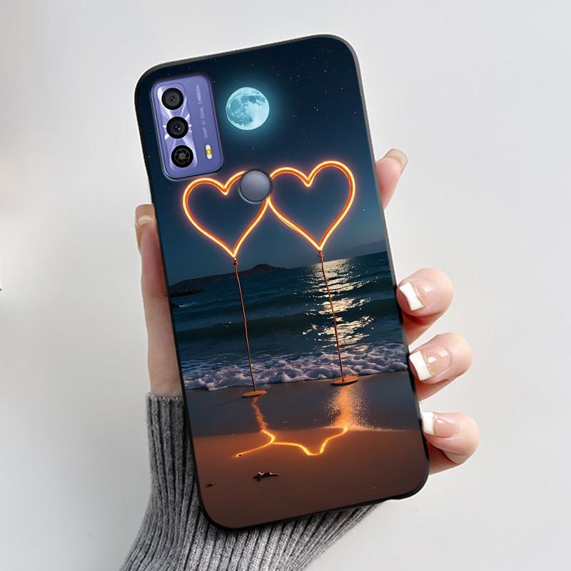 New Design Case For TCL 20B (6159K) Fashionable Black Love Pattern Shockproof Protective Cover Soft Silicone Black Case