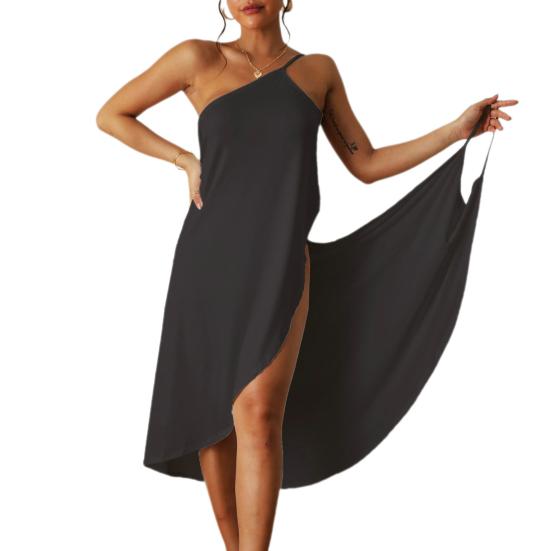 Women Beach Dress Sleeveless Solid Color Off Shoulder Backless Loose One Piece Bikini Cover-up Vacation