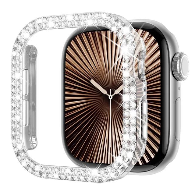 Алмазный Чехол Для Apple watch 9 8 7 41мм 45мм 44мм 40мм 46мм Аксессуары Блестящий Бампер Защитная Крышка iWatch серия 3 4 5 6 se 10