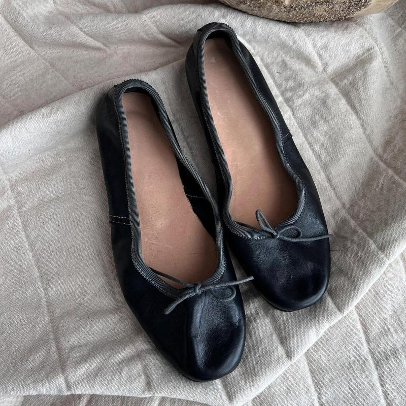 Версия из овчины с юбкой, балетки, бант с круглым носком, туфли из натуральной кожи, ретро туфли-лодочки на плоской подошве для женщин