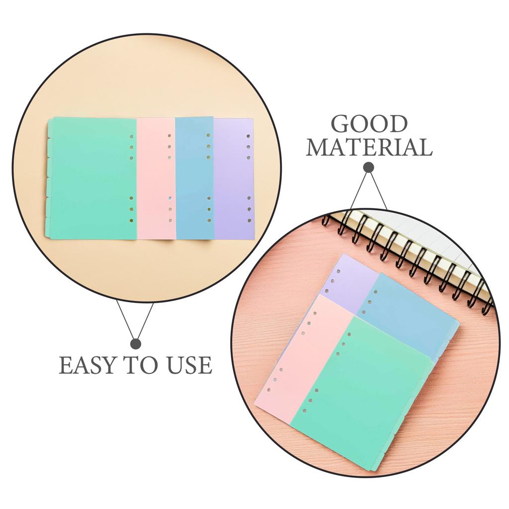4Sets A5 Ring Binder Index Dividers PP Material Colorful Page Tabs Writable Replacement Dividers for Filing Systems Notebook
