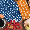 Trendy Retro Orange and Blue Pattern Kitchen Towels Set of 2, Mid Century Modern Scandinavian Aesthetic Hand Towels for Bathroom,16x24 Inch