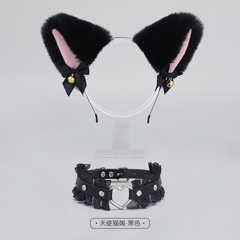 A Handmade Olita Accessory Fox Ears Cat Ears Headband Lace Bow Bell Collar Set