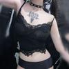 Готический Y2k Базовый облегающий женский топ-топ в стиле гранж-панк, черный, повседневный, с кружевной отделкой, сексуальный, с открытой спиной, альтернативная одежда, лето