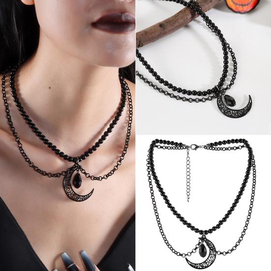 Готическое ожерелье женское ожерелье на Хэллоуин кулон в виде черной луны с многослойными металлическими цепочками бусинами ожерелье-чокер с летучей мышью для костюма для косплея