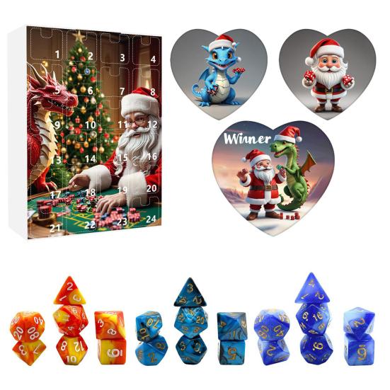 Набор игральных костей DND Адвент-календарь 2024 24-дневный обратный отсчет до Рождества Набор акриловых многогранных игральных костей для