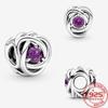 Fine 925 Silver October Pink Birthstone Eternity Circle Charm Fit Fashion Bracelet Silver Charm Necklace Girls Gifts DIY Jewelry