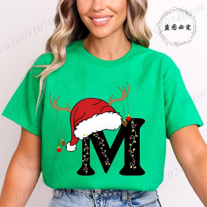 Fashion Merry Christmas Gift for Female Clothing Christmas 26 Alphabet Print TShirt for Women Casual Xmas Tees Short Sleeve Top