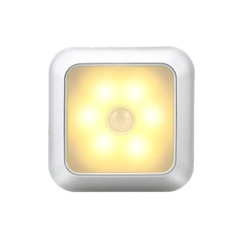 Светодиодный датчик движения на батарейках, ночник, беспроводное освещение, лестница, настенный светильник для спальни, шкафа, туалета, гардероба, дома