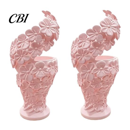 Luxury Home Ornament 2Pcs Floral Sculpture Vase, Modern Artistic Flower Holder with Matte Finish, Miniature Decorative Vase for Living Room