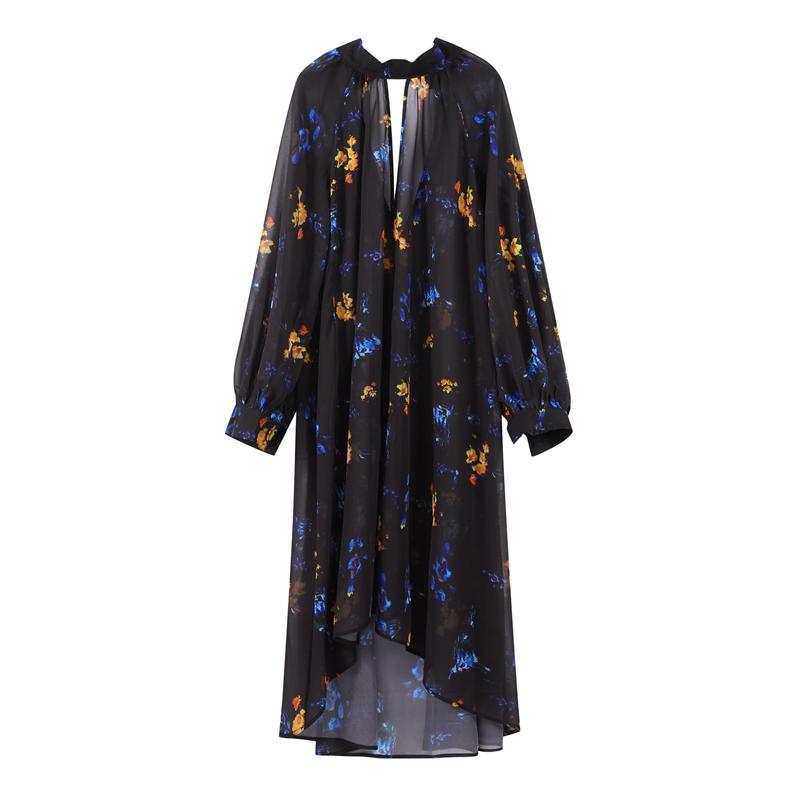 Длинные платья с принтом для женщин, свободные платья с рукавами-фонариками и воротником-стойкой, весна-лето 2025, женское платье для отпуска