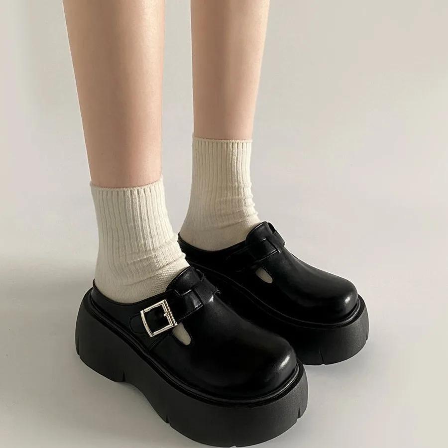 Праздничные туфли-шлепанцы на платформе Baotou Женские Черные Коричневые Туфли на высоком каблуке Женская обувь Повседневные Слипоны для улицы Полумюли Слайды