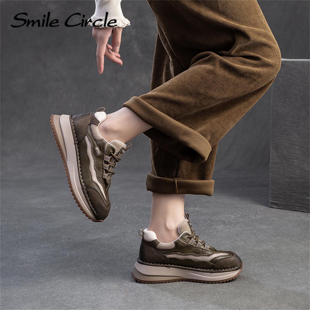 Женские кроссовки из натуральной кожи с круглым носком, увеличивающие рост, модные повседневные туфли на толстой подошве