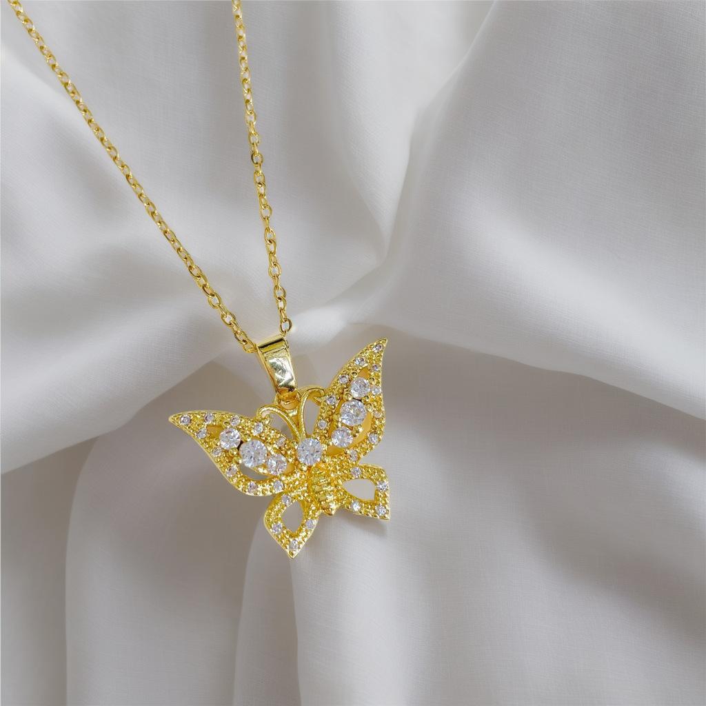 Высококачественное модное ожерелье из титановой стали и золота ко Дню святого Валентина с бабочкой, женская цепочка на ключицу, микро-инкрустированная цирконием, кулон, аксессуары