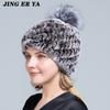 Вязаные шапки с помпоном для женщин, шапочки, однотонные эластичные шапки из меха кролика рекс, зимняя шапка Skullies, модные шапки из натурального меха