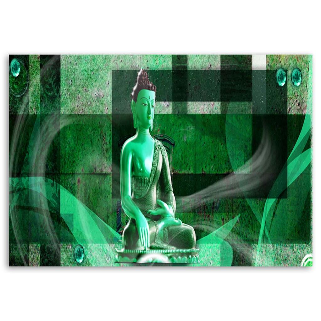 Canvas print, Buddha on geometric background - green