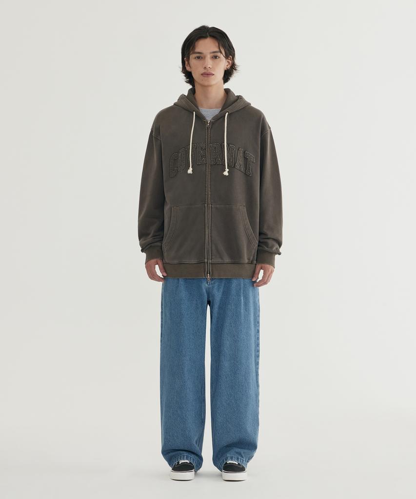 Covernat Pigment Arch Logo Zip-Up Hoodie Brown