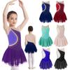 Kids Girls Figure Ice Skating Leotard Dress Mesh Splice Roller Skating Dance Performance Costume